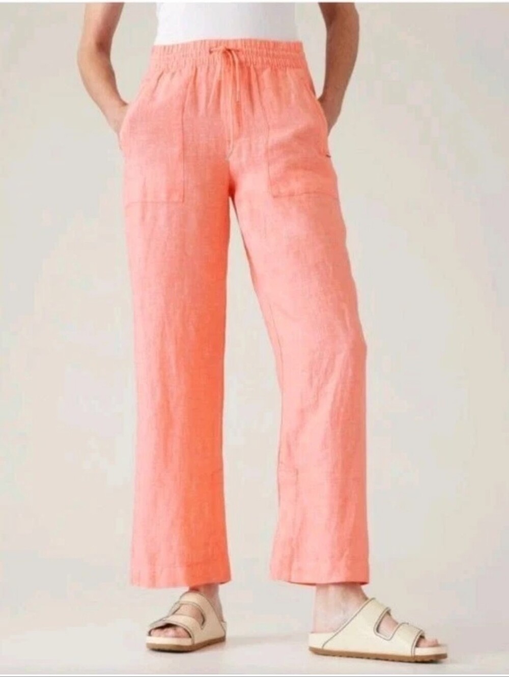 Athleta Woman 20W Retreat 100% Linen Wide Leg Pants Sunset Glow Drawstring